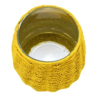 Hello Honey® 5.5" Mustard Hand-Woven Jute & Glass Votive Candle Holder