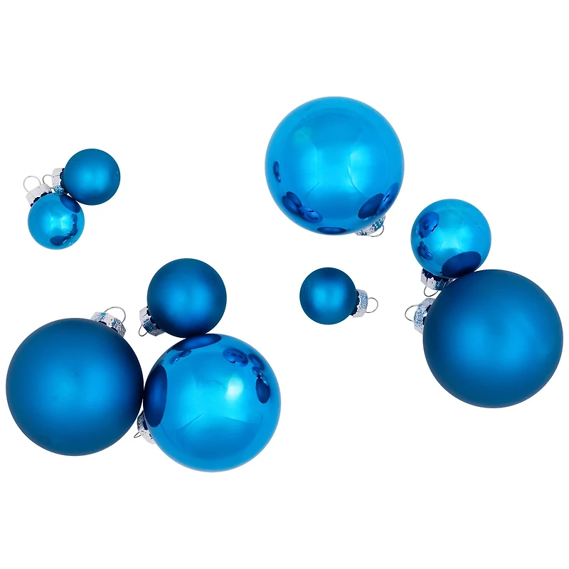 40ct. 2.5" Shiny & Matte Royal Blue & Silver Glass Ball Christmas Ornaments