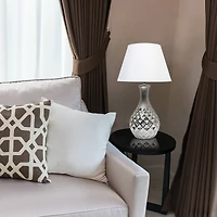Elegant Designs 20.5" Metallic Silver Geometric Ceramic Table Lamp with White Fabric Shade
