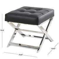 19" Leather Stool with Stainless Steel Supports