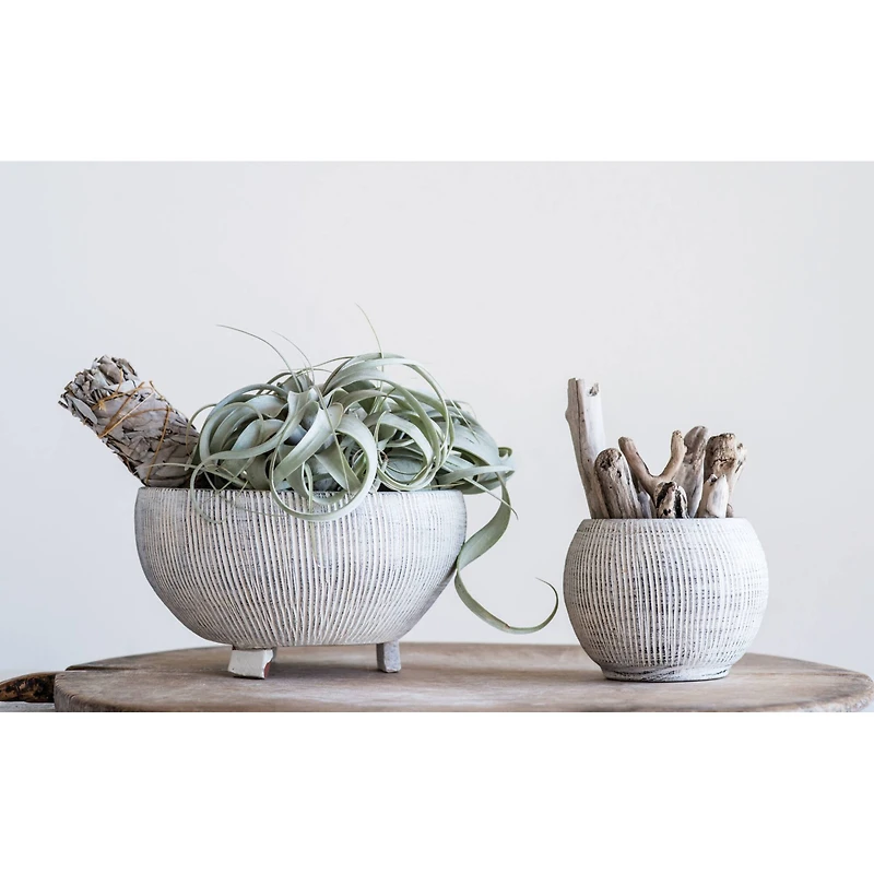 Hello Honey® 8.25" Small Distressed Cream Footed Terracotta Planter