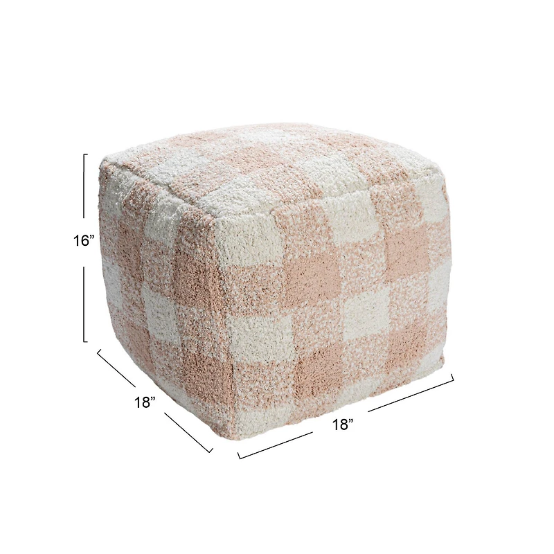 Hello Honey® 18" Blush & Cream Plaid Cotton Tufted Pouf