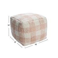 Hello Honey® 18" Blush & Cream Plaid Cotton Tufted Pouf