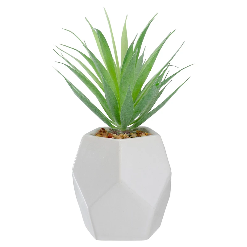 7.5" Green Sword Grass in White Geometric Pot