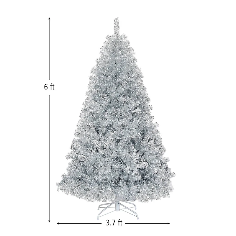 Costway 6ft. Unlit Artificial Silver Tinsel Hinged Christmas Tree with Metal Stand