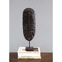 Hello Honey® 22" Dark Finish Mango Wood Hand-Carved Mask on Stand
