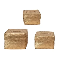 Hello Honey® Gold Hand-Woven Seagrass Baskets with Lids Set