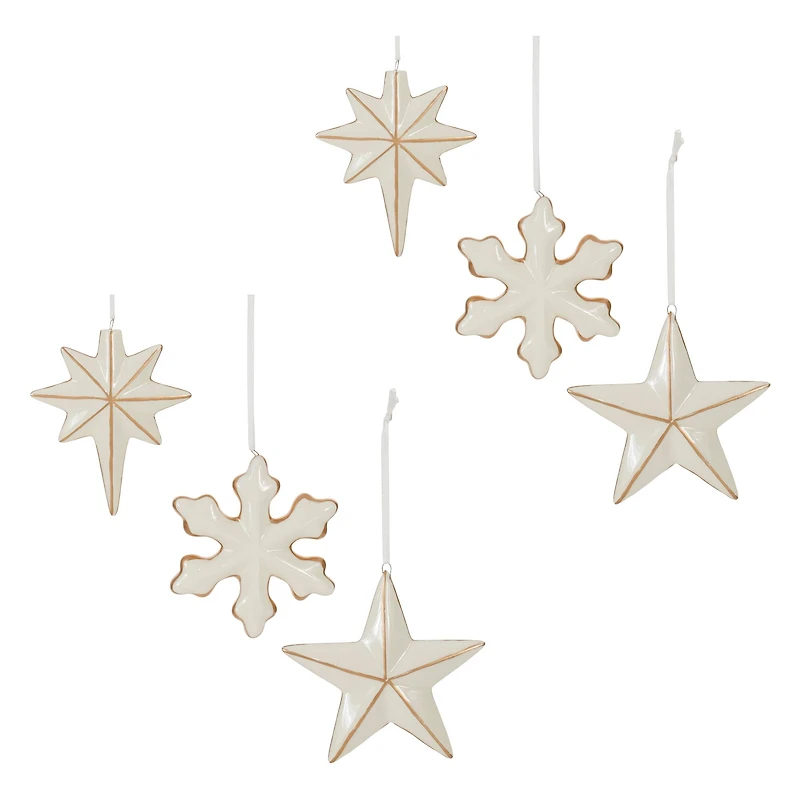 4" Ceramic Star & Snowflake Ornaments Set