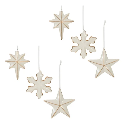 4" Ceramic Star & Snowflake Ornaments Set