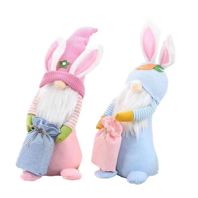 Santa's Workshop 16" Pink & Blue Bunny Gnomes Decoration Set