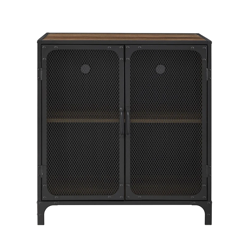 Walker Edison 30" Reclaimed Barnwood Industrial Mesh Metal Door Accent Cabinet