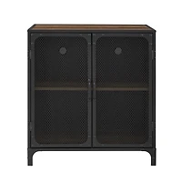 Walker Edison 30" Reclaimed Barnwood Industrial Mesh Metal Door Accent Cabinet