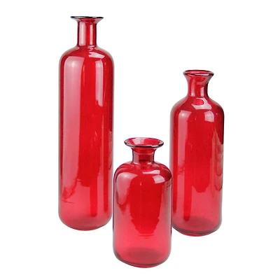Translucent Candy Apple Red Glass Bottle Set