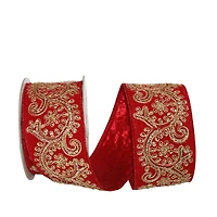 JAM Paper 2.5" x 5yd. Red & Gold Sequin Scroll Wired Lamé Ribbon