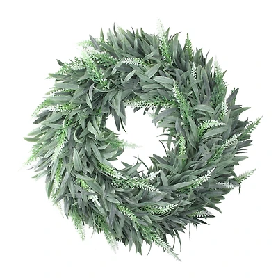 14" Green & White Wispy Lavender Spring Wreath