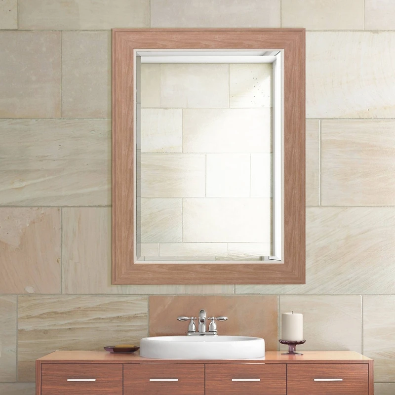 Head West Textured Walnut Mat Framed Beveled Glass Accent Mirror