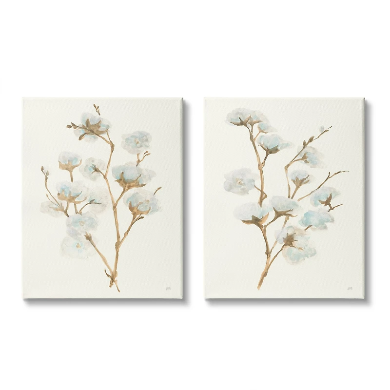 Stupell Industries Cotton Flower Stems Canvas Wall Art Set