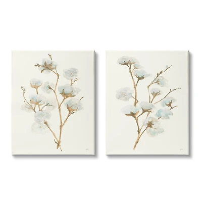 Stupell Industries Cotton Flower Stems Canvas Wall Art Set