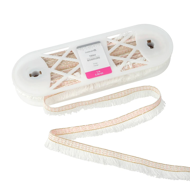 1" Pink, White & Gold Fringe Trim by Celebrate It®