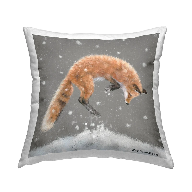Stupell Industries Jumping Fox Snowy Winter Scene Throw Pillow