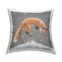 Stupell Industries Jumping Fox Snowy Winter Scene Throw Pillow