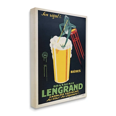 Stupell Industries Vintage Brasserie Lengrand European Advertisement Frog Beer Canvas Wall Art