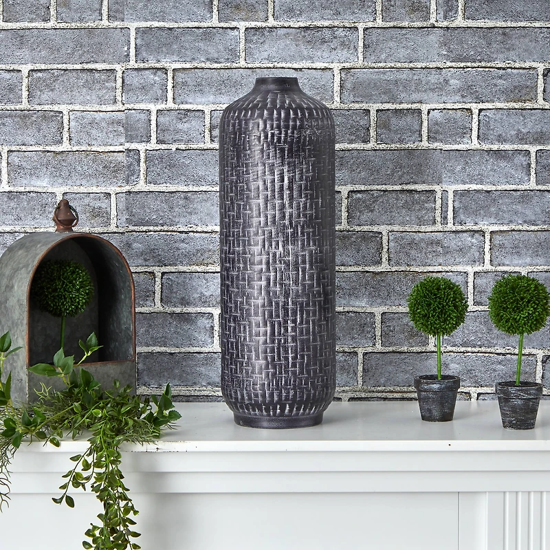 21" Embossed Metal Cylinder Vase