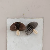 Hello Honey® 2 Pack 8.5" Brown & Cream with Gold Glitter Edge Honeycomb Mushroom Folded Paper Ornaments