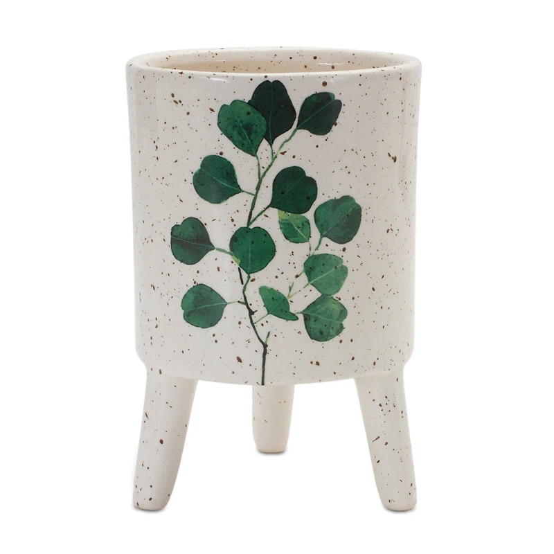 6" Footed Green Foliage Print Dolomite Planter Set