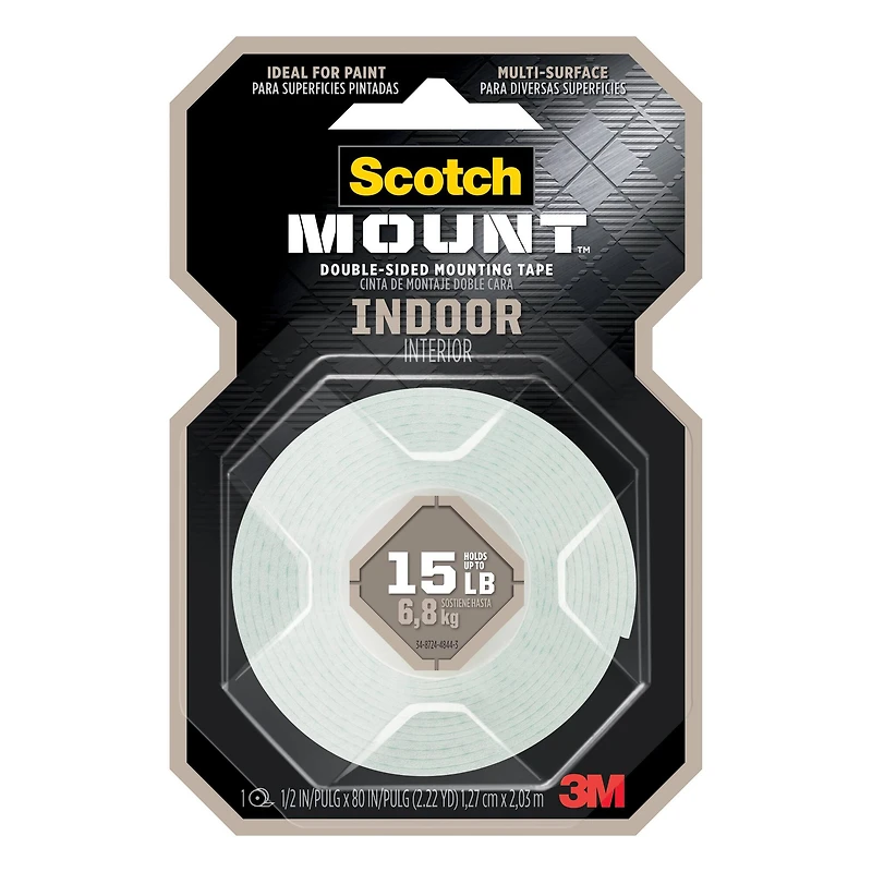 3M Scotch Mount™ Indoor Double-Sided Mounting Tape, 1/2" x 80"