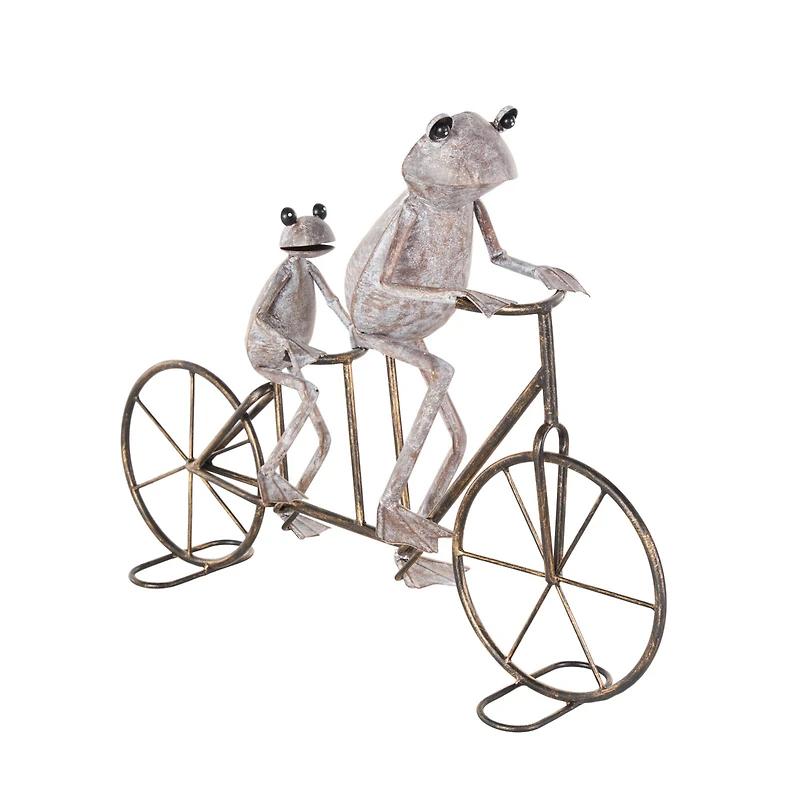 23.5" Frog Duo on Bicycle Metal Garden Sculpture with Gold Accents