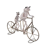 23.5" Frog Duo on Bicycle Metal Garden Sculpture with Gold Accents