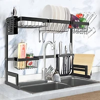 NEX™ 38" Black 2 Tier Stainless Steel Over the Sink Dish Drying Rack