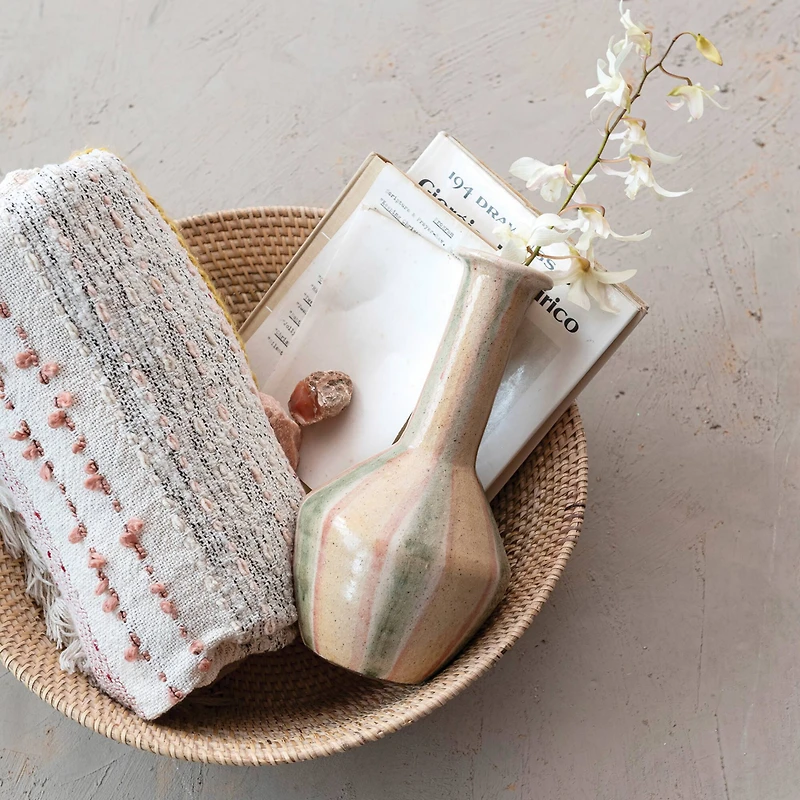 Hello Honey® 10.5" Green & Cream Hand-Painted Crackle Glaze Terra Cotta Vase with Tall Neck