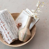 Hello Honey® 10.5" Green & Cream Hand-Painted Crackle Glaze Terra Cotta Vase with Tall Neck