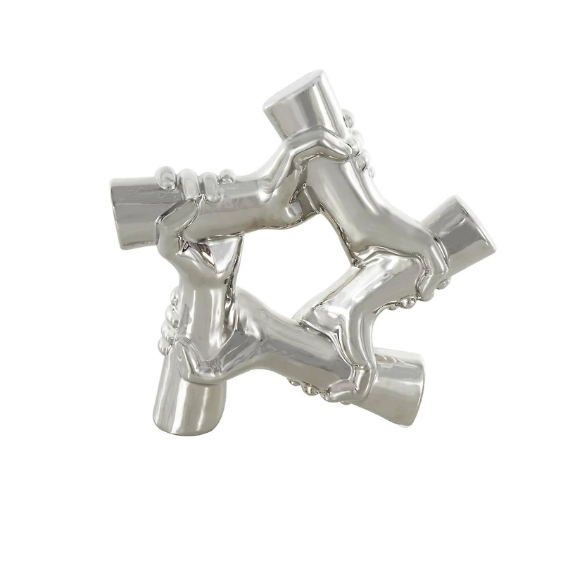 12.5" Silver Ceramic Hands Gripping Sculpture