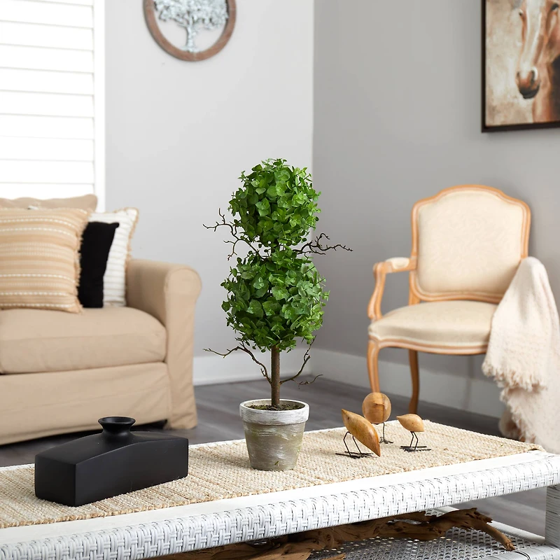 24" Potted Eucalyptus Double Ball Topiary Tree