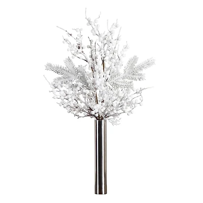 2.5ft. Artificial Flocked Berry Arrangement in Cylinder Chrome Vase