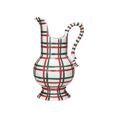 Hello Honey® 2qt. Red, Green & White Plaid Hand-Painted Stoneware Pitcher