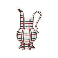 Hello Honey® 2qt. Red, Green & White Plaid Hand-Painted Stoneware Pitcher
