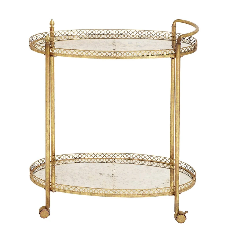 Gold Iron and Glass Traditional Bar Cart, 35" x 30" x 16"