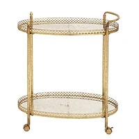 Gold Iron and Glass Traditional Bar Cart, 35" x 30" x 16"