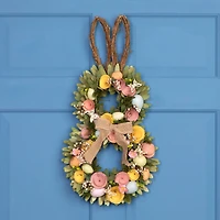 24" Shaved Wood Flowers Bunny Rabbit Silhouette Easter Wreath