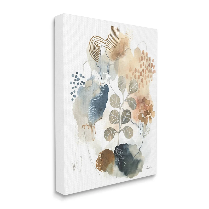 Stupell Industries Modern Abstract Botanicals Spiral Shape Collage Blue Brown Canvas Wall Art