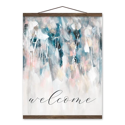 Welcome Abstract Painting Teak Hanging Canvas
