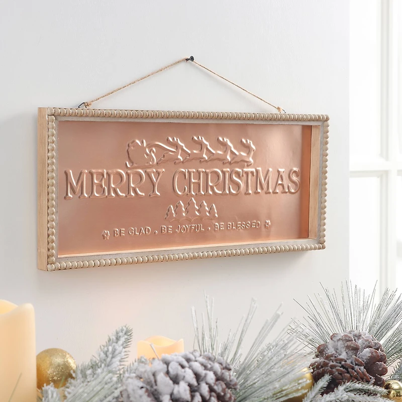 19.75" Merry Christmas Metal Wall Décor in Beaded Frame by Ashland®