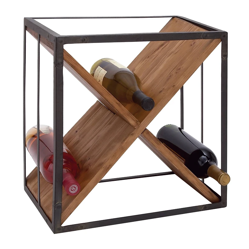 16" Wood & Metal Contemporary Wine Holder Rack