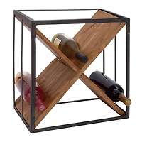 16" Wood & Metal Contemporary Wine Holder Rack