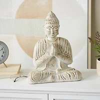 16" Cream & Brown Distressed Handmade Paper Mache Buddha Sculpture