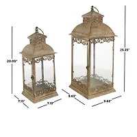Brown Distressed Metal Candle Lantern Set